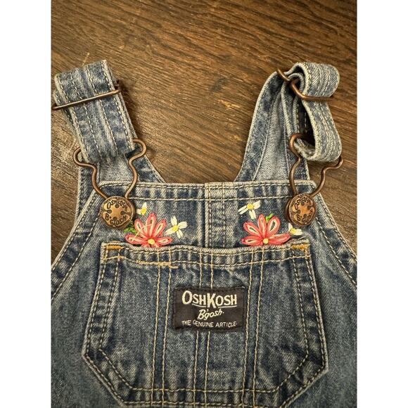 Upcycled Sustainable OshKosh B’Gosh Overalls Baby 6mo Denim Blue Jean Embroidery - Picture 1 of 9